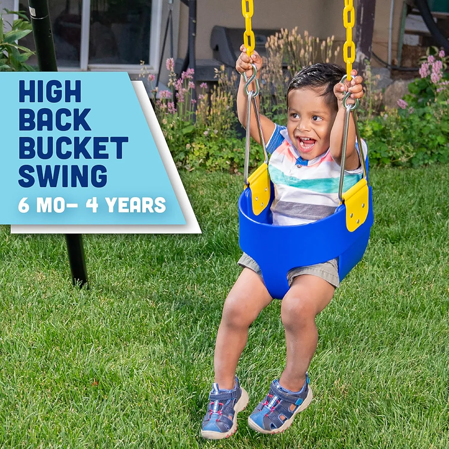 Plastic Coated Chains for Safety - Blue - Squirrel Products Original High Back Full Bucket nocturnal wary Toddler Swing Seat with 