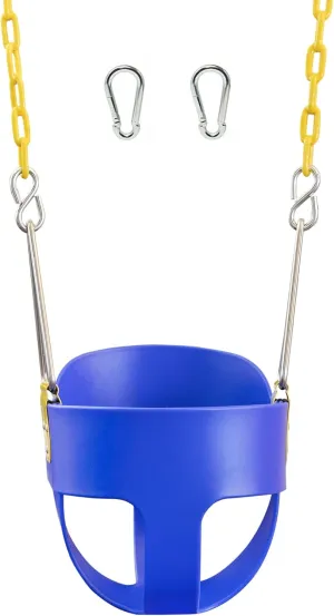 Plastic Coated Chains for Safety - Blue - Squirrel Products Original High Back Full Bucket nocturnal wary Toddler Swing Seat with 