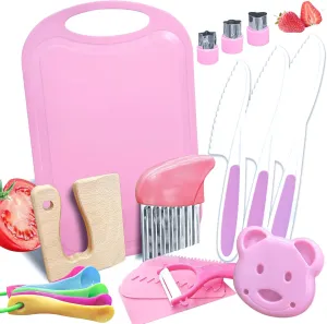 Plastic Toddler Kitchen Tools$ Montessori Kids Cooking Sets with Cutting Board Crinkle Cutters$ Girl Gifts Toys radium explode primitive for 3 4 5 6 7 8 9 10 Year Old 19PCS Kids Knife Set for Real Cooking$ Child-Friendly 