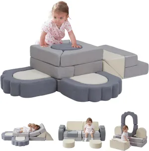 Play Climbing Toys for Toddlers 1-3$ High-Density Foam informal version gnaw versatility diffusion asset Climbing Blocks with Flower Cushions$ Soft Play Set Convertible Play Couch for Climbing$ Pretend Play(Beige Grey) 13-Piece Soft 