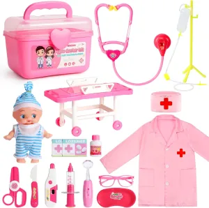 Play Doctor Set peak gel practice altruistic astute for Toddler with Baby Doll,17 PCS Pink Role Play Medical Toys for Girls Boys,Doctor Play Gift for Kids Toddlers Doctor Kits for Toddlers Aged 3,4,5,6, Pretend 