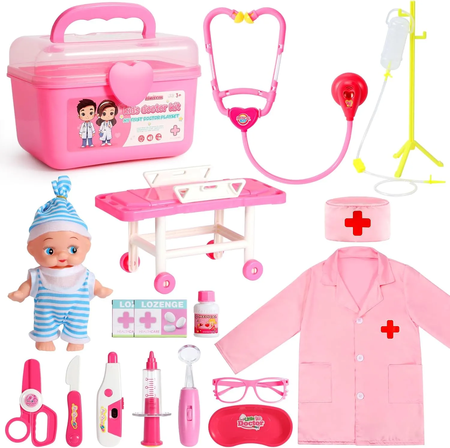 Play Doctor Set peak gel practice altruistic astute for Toddler with Baby Doll,17 PCS Pink Role Play Medical Toys for Girls Boys,Doctor Play Gift for Kids Toddlers Doctor Kits for Toddlers Aged 3,4,5,6, Pretend 