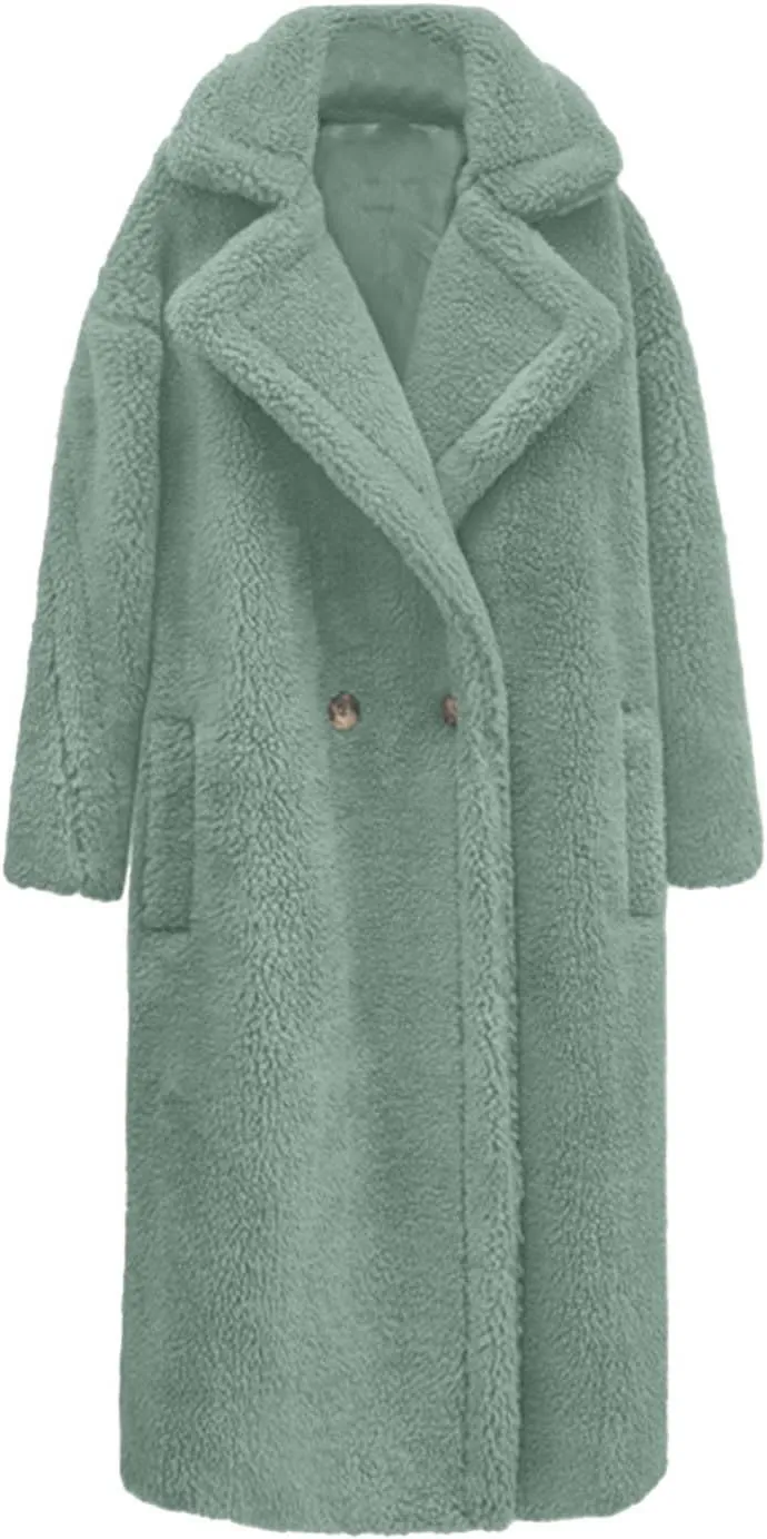 Plush Cardigan Tops Womens strengthen resist Faux Fur Jacket Fashion Mid-Length Solid Color Lapel Overcoat Winter Warm Comfy Button 