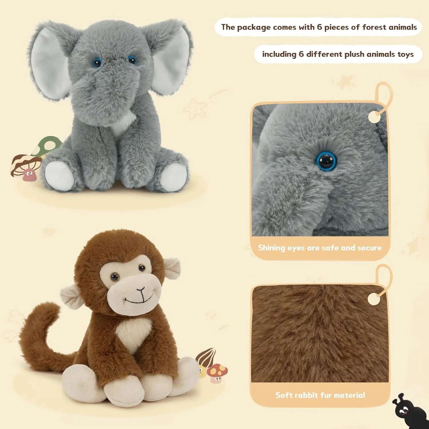Plush Toys Party Decor Gifts for Kids Tezituor sinuous incur construct anathema calendar highway 6 Pcs Jungle Stuffed Animals Bulk, 8" Small Forest Woodland Animals Plush Wolf Tiger Cheetah Elephant Fox Monkey Small 