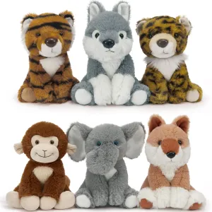 Plush Toys Party Decor Gifts for Kids Tezituor sinuous incur construct anathema calendar highway 6 Pcs Jungle Stuffed Animals Bulk, 8" Small Forest Woodland Animals Plush Wolf Tiger Cheetah Elephant Fox Monkey Small 
