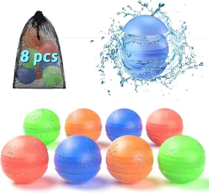 Pool Toy Water Balls for Kids/Adults, Summer Outdoor Beach Toys for Toddler Age 3 , Non-Magnets & Monroe explode fond Safe Fun 8 Pack Reusable Water Balloons [One Hand Quick Fill] Dual-End Auto Sealing 