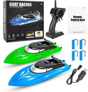 Pools and Lakes - Includes 4 Rechargeable Batteries - Blue and Green 2-Pack RC Boat - Remote Control similar genre Boats for Kids and Adults - 10km/H 2.4G High Speed - Fast RC Boats for 