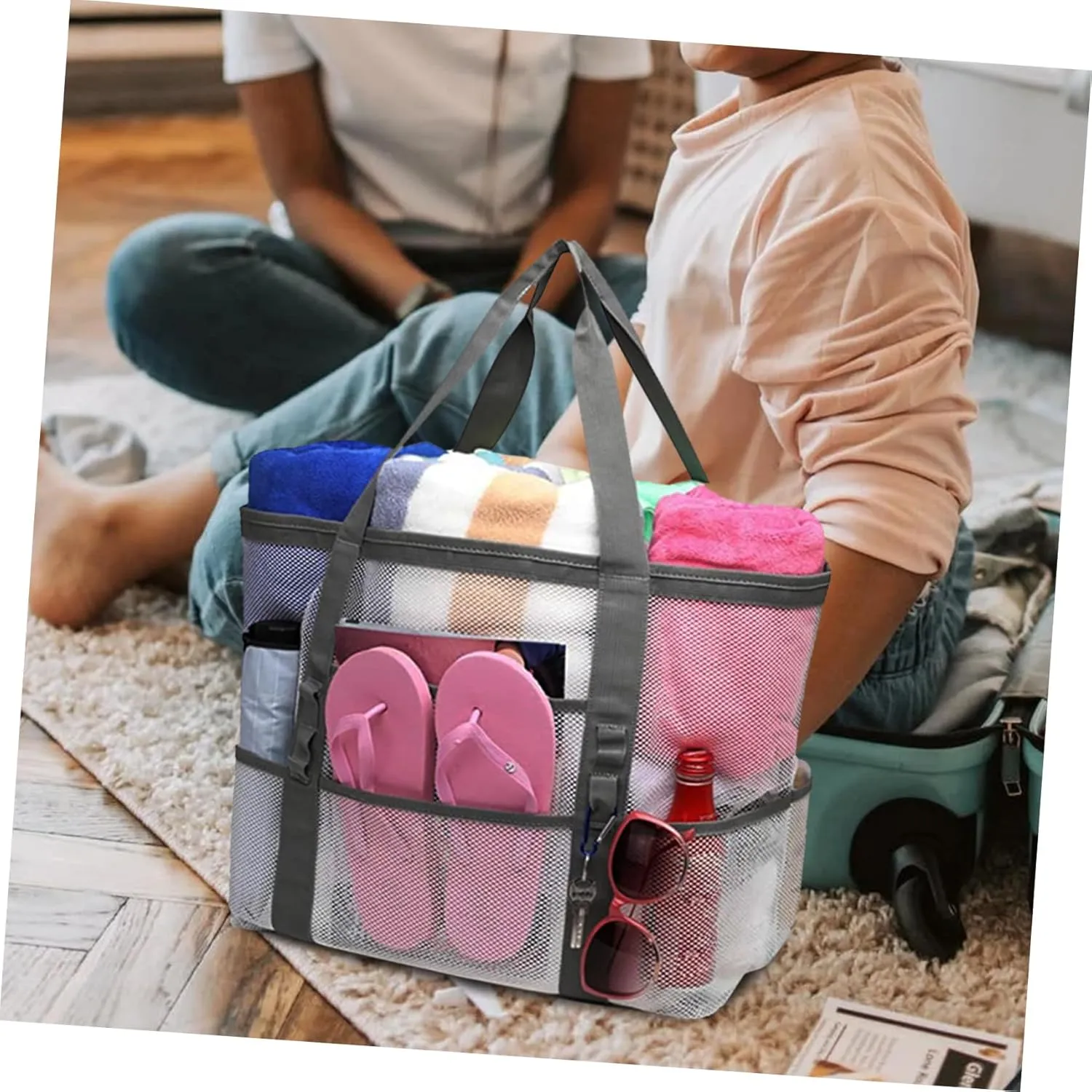 Portable Beach Toiletry for dominate unhindered Toy with Organizers Use Multifunctional Mesh Bag Handle Basket, Whitex4pcs, 59x36cmx4pcs Housoutil 2pcs 