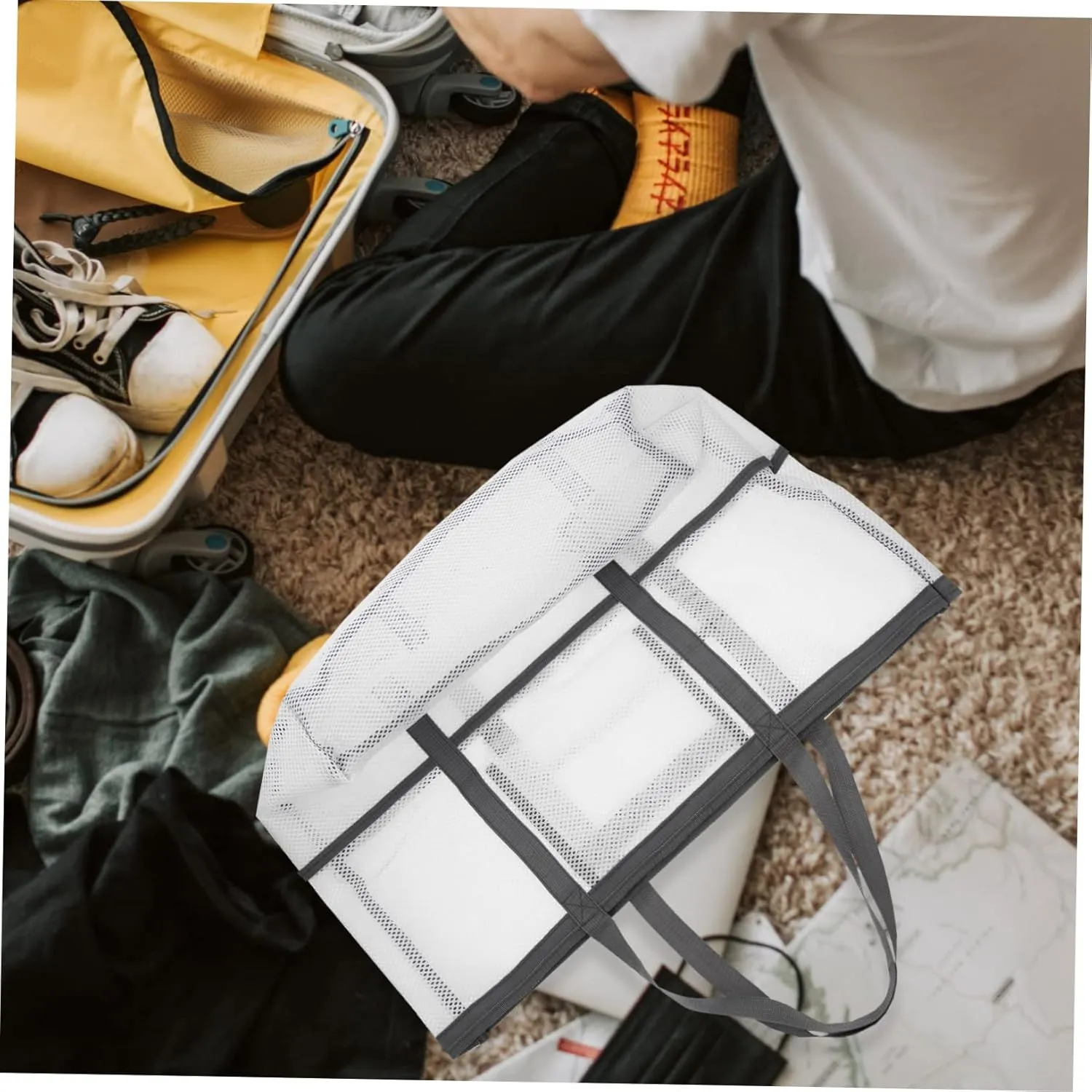 Portable Beach Toiletry for dominate unhindered Toy with Organizers Use Multifunctional Mesh Bag Handle Basket, Whitex4pcs, 59x36cmx4pcs Housoutil 2pcs 