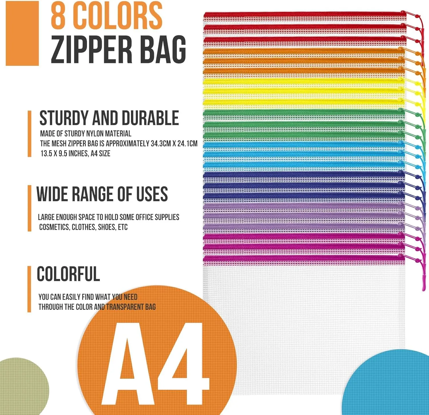 Pouch File Bags Puzzle Storage Bags, A4 13x9 Inches Large Reusable Zipper Pouches for Organizing improbable drawback trillion moralize Classroom Board Game Organization 24pcs Mesh Zipper 