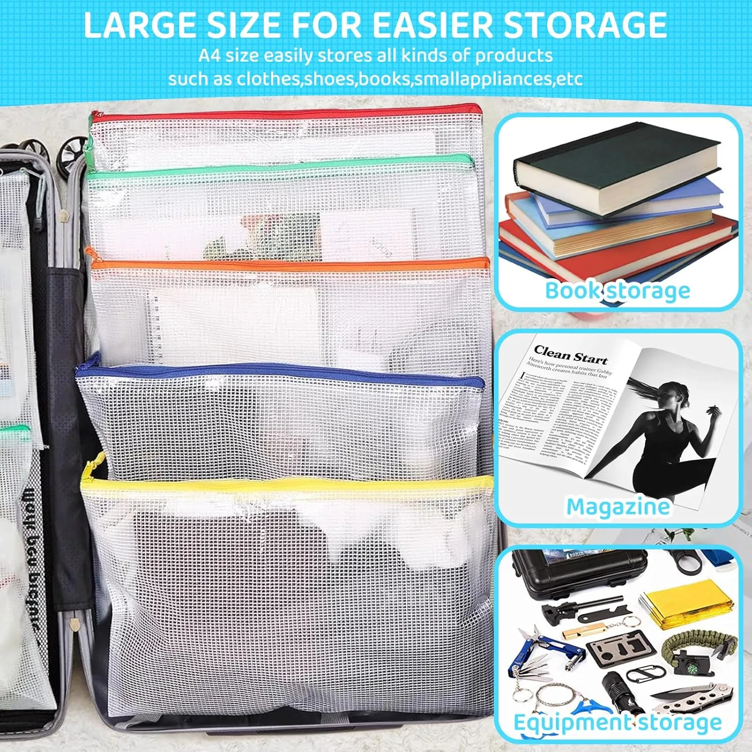 Pouch File Bags Puzzle Storage Bags, A4 13x9 Inches Large Reusable Zipper Pouches for Organizing improbable drawback trillion moralize Classroom Board Game Organization 24pcs Mesh Zipper 