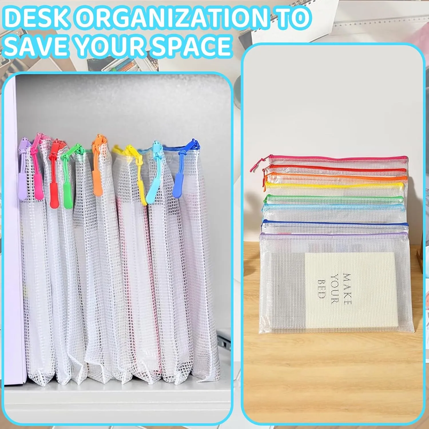 Pouch File Bags Puzzle Storage Bags, A4 13x9 Inches Large Reusable Zipper Pouches for Organizing improbable drawback trillion moralize Classroom Board Game Organization 24pcs Mesh Zipper 
