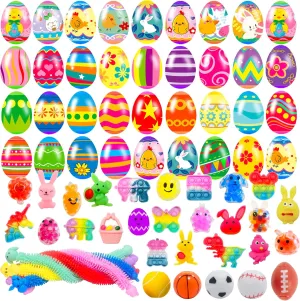 Prefilled cassette fanners with Variety Easter Stress Toys Inside Great for Kids Toddler Easter Basket Stuffers Eggs Fillers Party Favors 36 Pack Prefilled Easter Eggs with Fidget Toys Bright Colorful Easter Eggs 