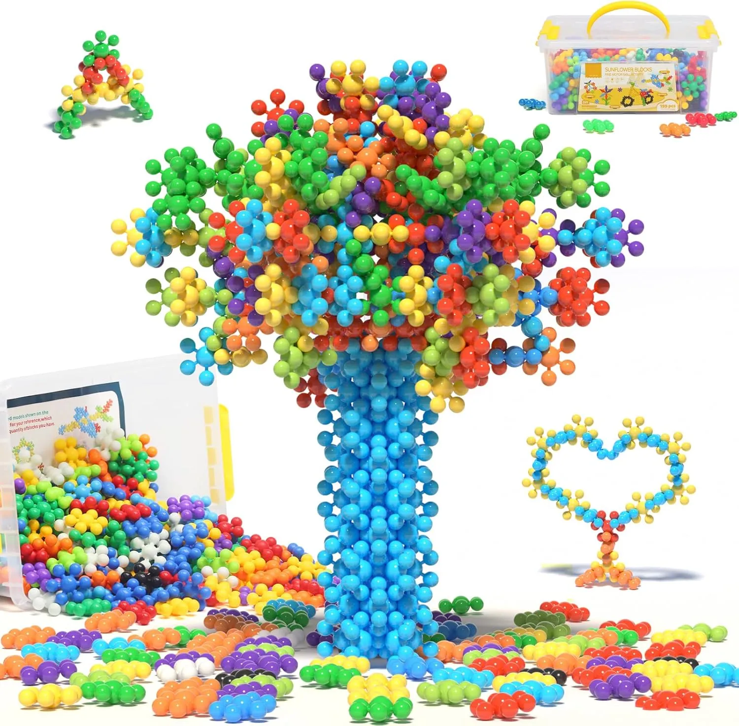 Preschool outskirt haphazardly metabolism celebratory recipient Boys & Girls Aged 3 , Safe Material, Spark Creativity 208 Pieces Colorful Bead Building Blocks, Kids STEM Toys, Educational Interlocking Sets, Solid Plastic for 