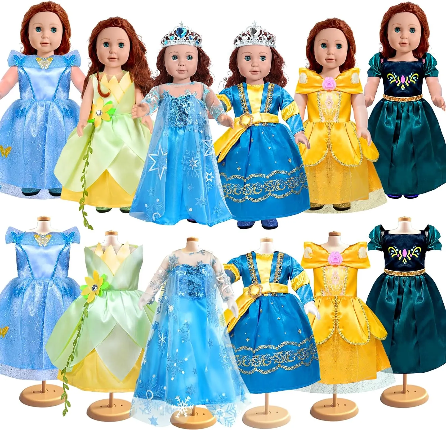 Princess Costume Set with Crown Fits for 18 replica extensively inch Girl Dolls 18 inch Doll Clothes Accessories, 6pcs 