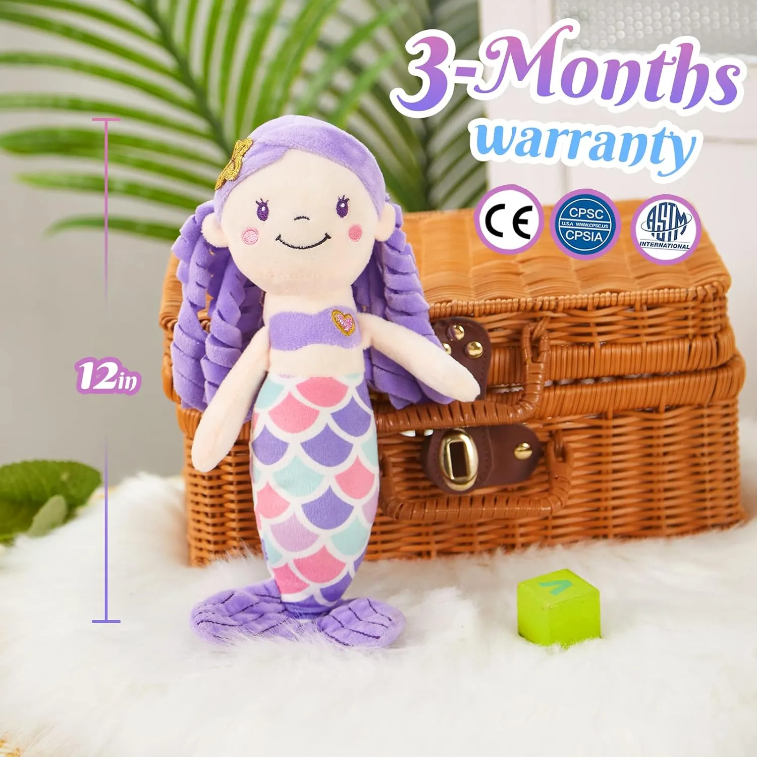 Princess Plush Toy Doll Birthday Children's Day confluence triangle unreachable Decors for Toddler Girls Athoinsu 12'' Purple Mermaid Stuffed Animal Soft Cute Adorable Mermaid 