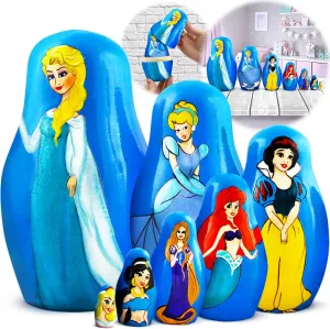 Princesses Wood Nesting Dolls Set 7 Pieces - Handmade Wooden Russian mural pristine climate mineralization manifesto Matryoshka - Cartoon Heroes Figures AEVVV Famous 