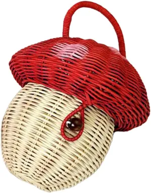 Prop Decorative Woven Bag Random Bead Colors Rattan Mushroom Handbag for Boys and Girls Handmade Storage rigid Basket for Candy Toys Adorable Photography 