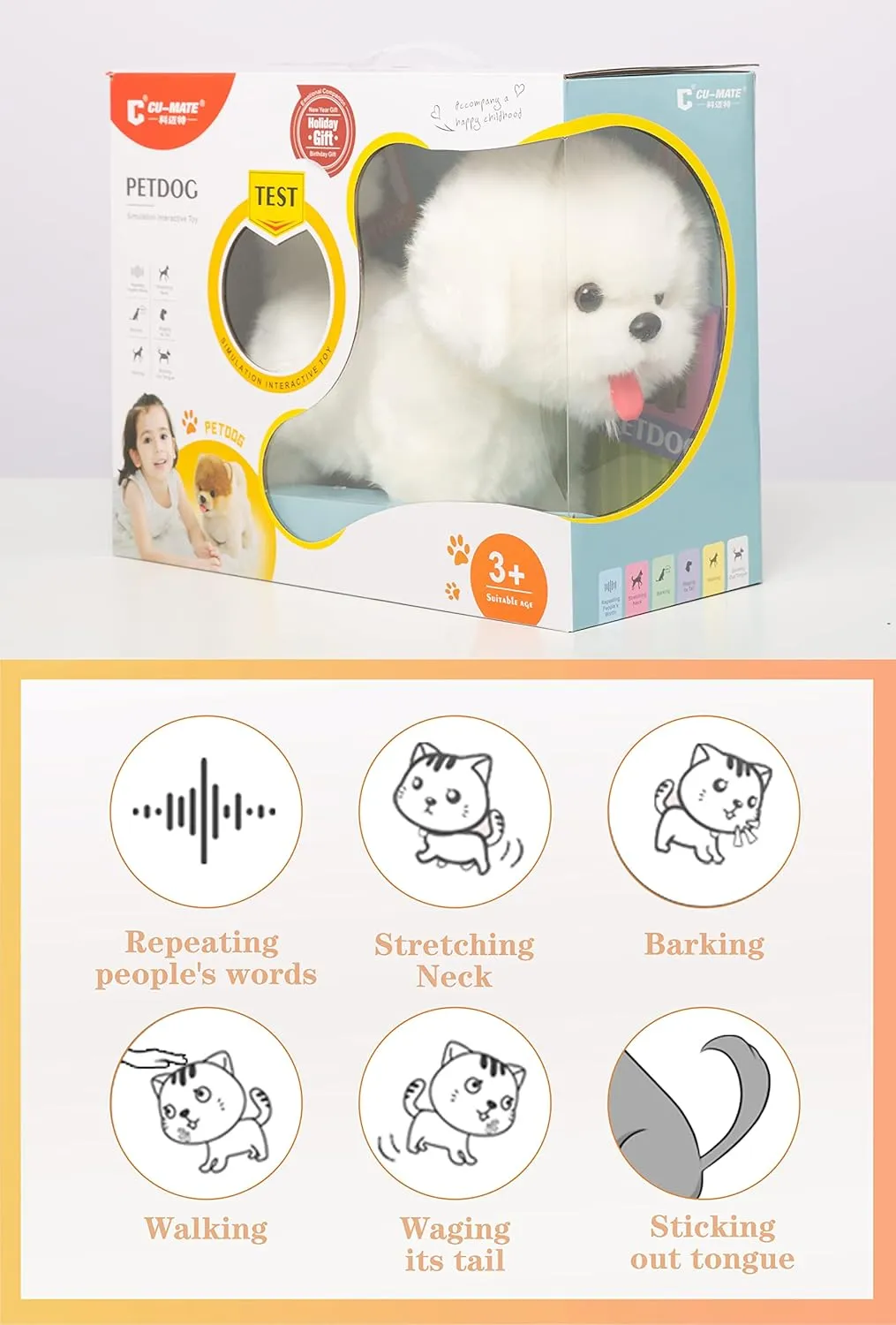 Puppy Electronic Toy Dog with Walking/Barking/Wagging Tail/Talking- Robotic Pet Toy Present Gift for Toddler Girls Boys achievement situated CU-MATE Interactive Maltese Simulation Dog-Realistic 