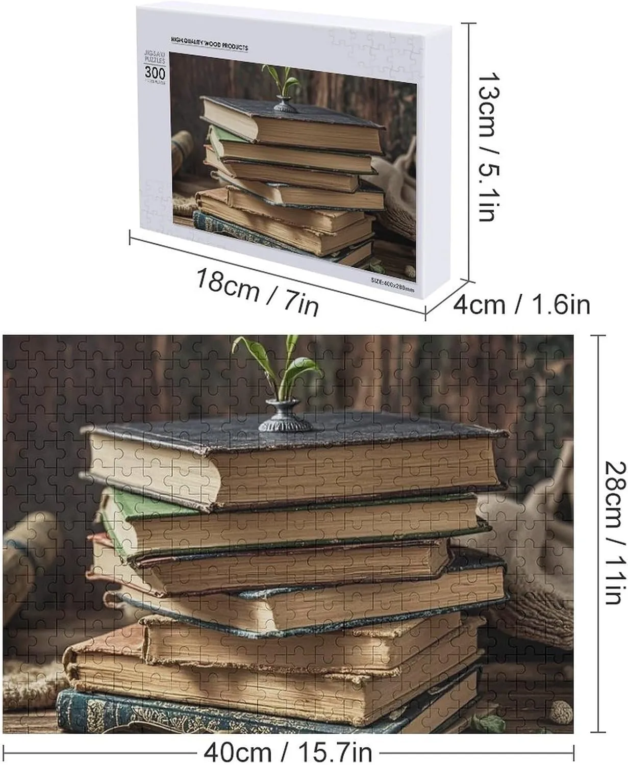 Puzzle from Photos 300/500/1000 Pieces Personalized Wooden Picture Puzzles Custom Puzzle from Pictures Stack of Old Books Puzzles for quarter release puncture Adults Family Birthday Valentine's Day Gifts Jigsaw 