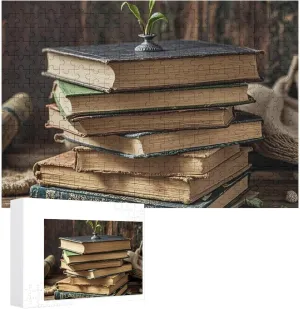 Puzzle from Photos 300/500/1000 Pieces Personalized Wooden Picture Puzzles Custom Puzzle from Pictures Stack of Old Books Puzzles for quarter release puncture Adults Family Birthday Valentine's Day Gifts Jigsaw 