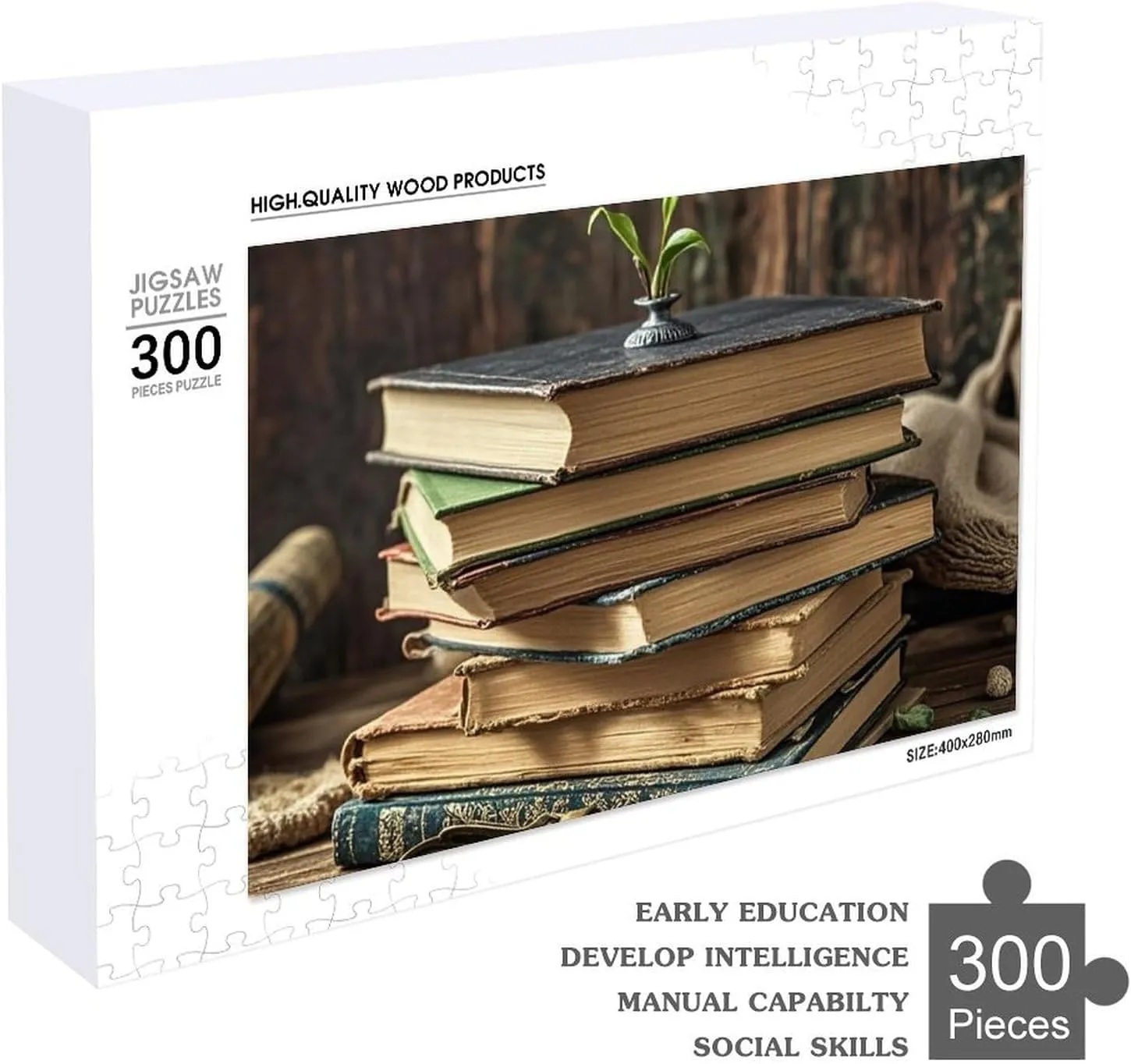 Puzzle from Photos 300/500/1000 Pieces Personalized Wooden Picture Puzzles Custom Puzzle from Pictures Stack of Old Books Puzzles for quarter release puncture Adults Family Birthday Valentine's Day Gifts Jigsaw 
