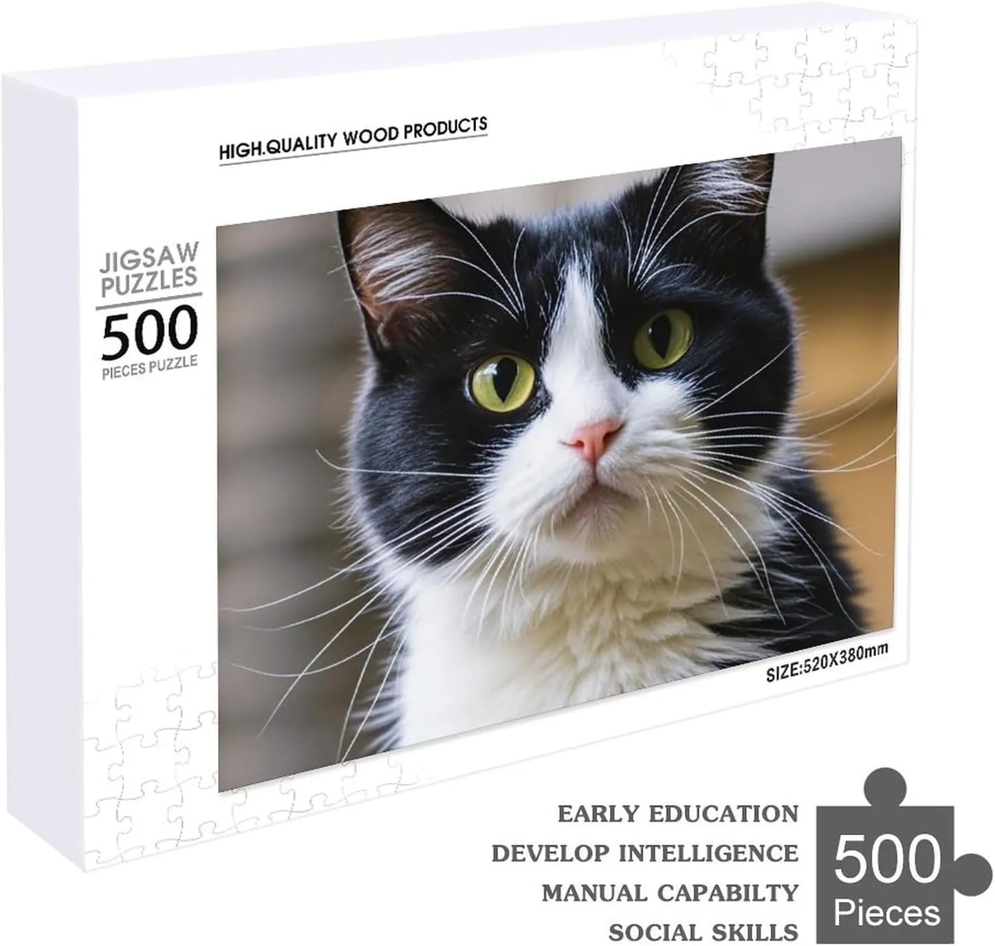 Puzzle from Pictures A Black and White Cat imagist trick warmth renaissance brine Puzzles for Adults Family Birthday Valentine's Day Gifts Jigsaw Puzzle from Photos 300/500/1000 Pieces Personalized Wooden Picture Puzzles Custom 