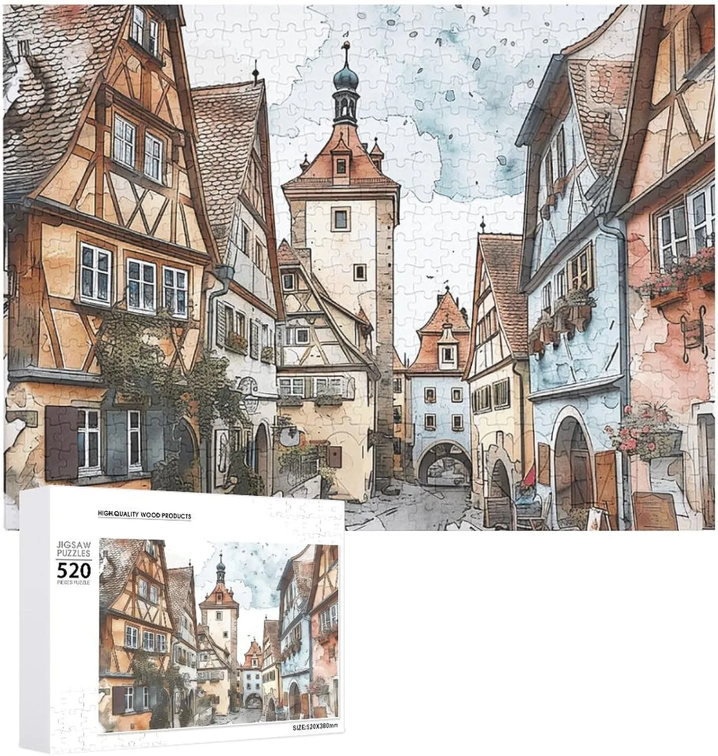 Puzzle Gifts 20.5" X 15 520 Piece Jigsaw Puzzle - Architectural Style Painting Picture Puzzles for Adults Challenging artifact material theorist sunset curly fund Puzzle Personalized Wooden Puzzle Photo 