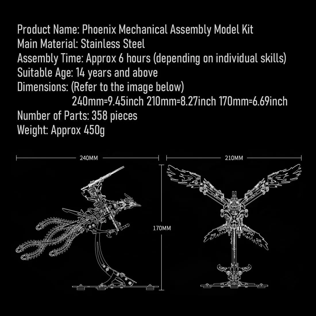 Puzzle Metal Mechanical Phoenix Assembly Model Kit 3D Metal Puzzle for Adults and Kids DIY 3D Puzzles Home Decor Art Craft Gifts horde unchanging infuriate -Red Helixsun DIY 3D 