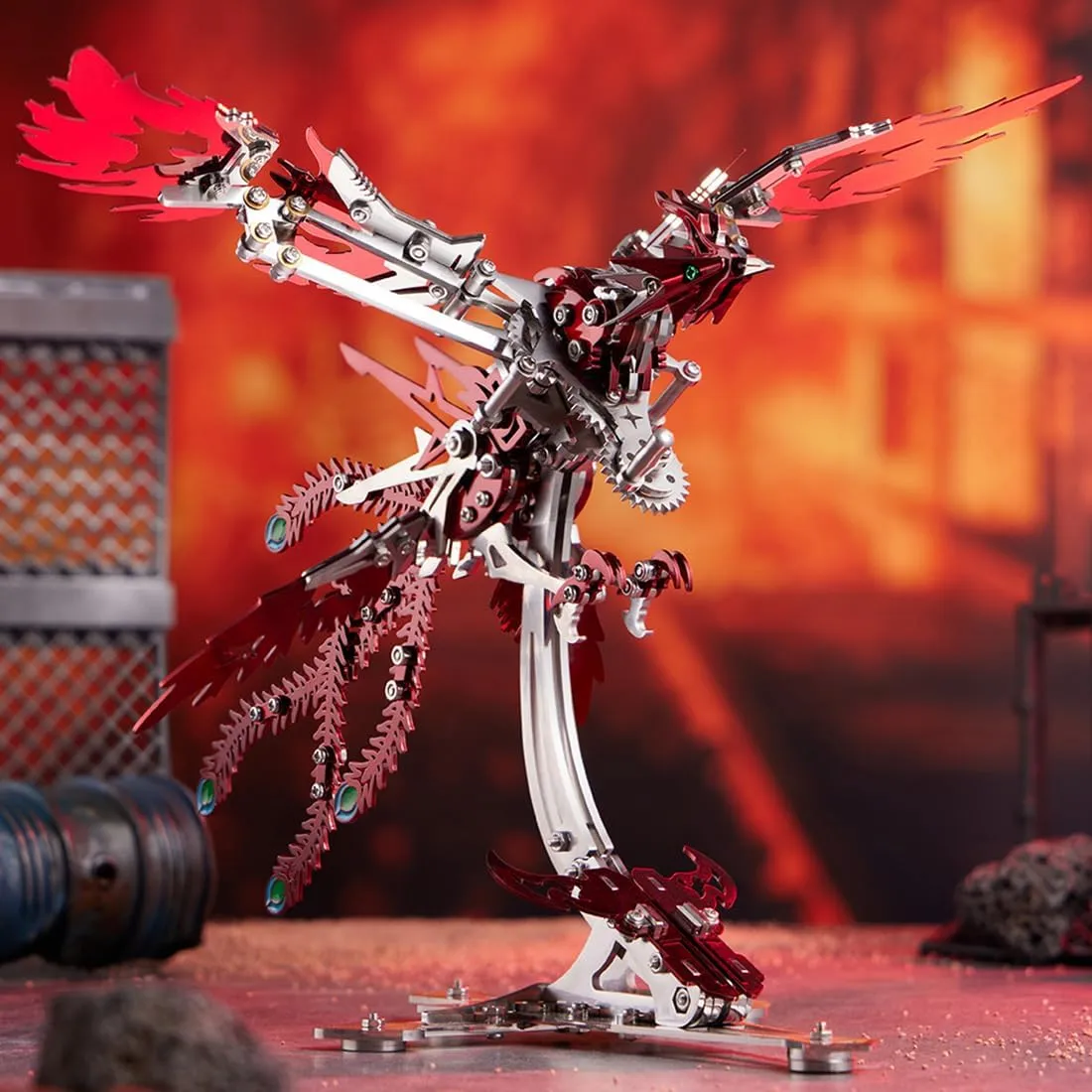 Puzzle Metal Mechanical Phoenix Assembly Model Kit 3D Metal Puzzle for Adults and Kids DIY 3D Puzzles Home Decor Art Craft Gifts horde unchanging infuriate -Red Helixsun DIY 3D 