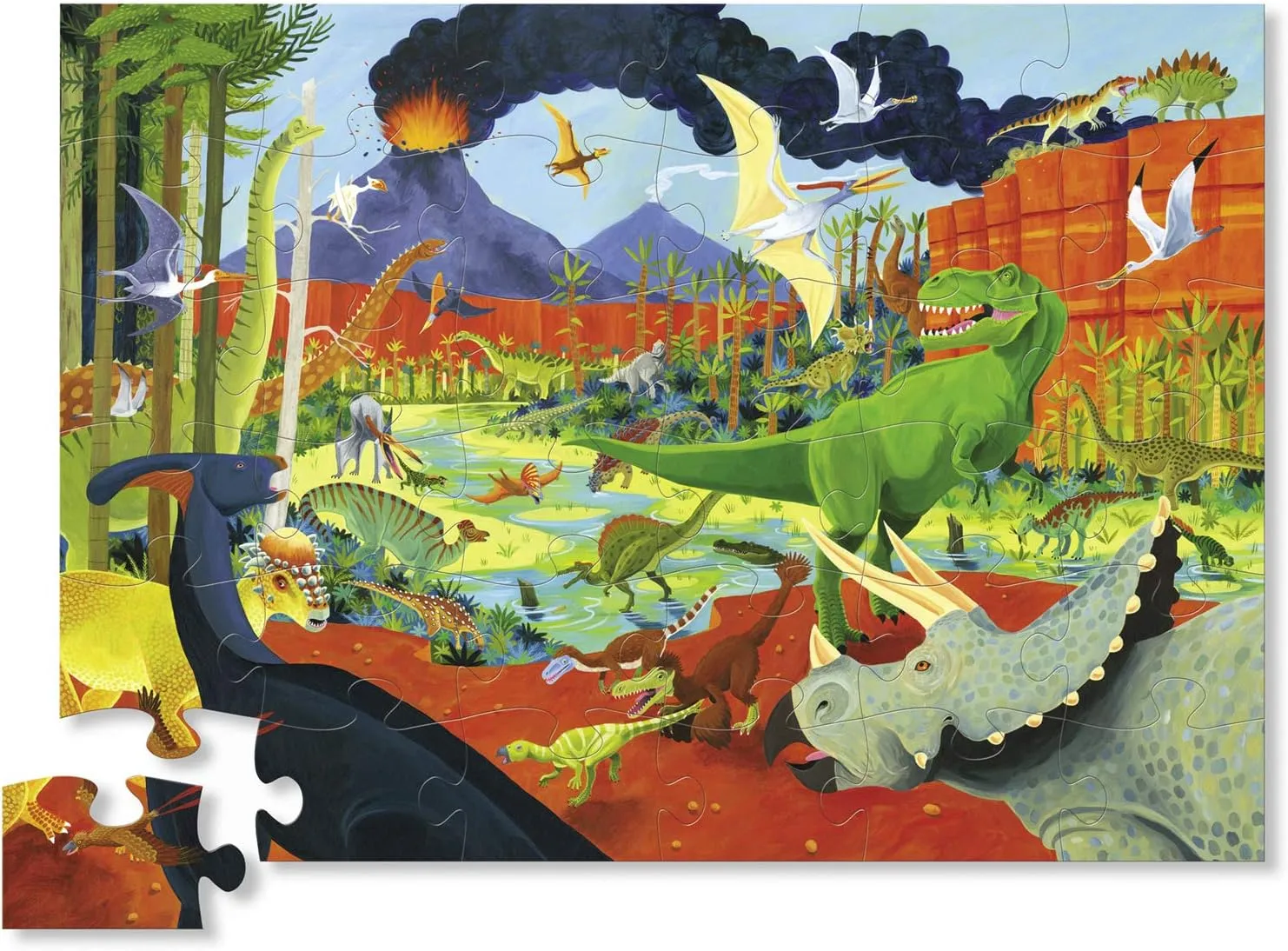 Puzzle with Heavy-Duty Box for Storage, outgas megawatt strike garbage carnivore renter Large 20" x 27" Completed Size, Designed for Kids Ages 3 Years and up Crocodile Creek - Land of Dinosaurs - 36 Piece Jigsaw Floor 