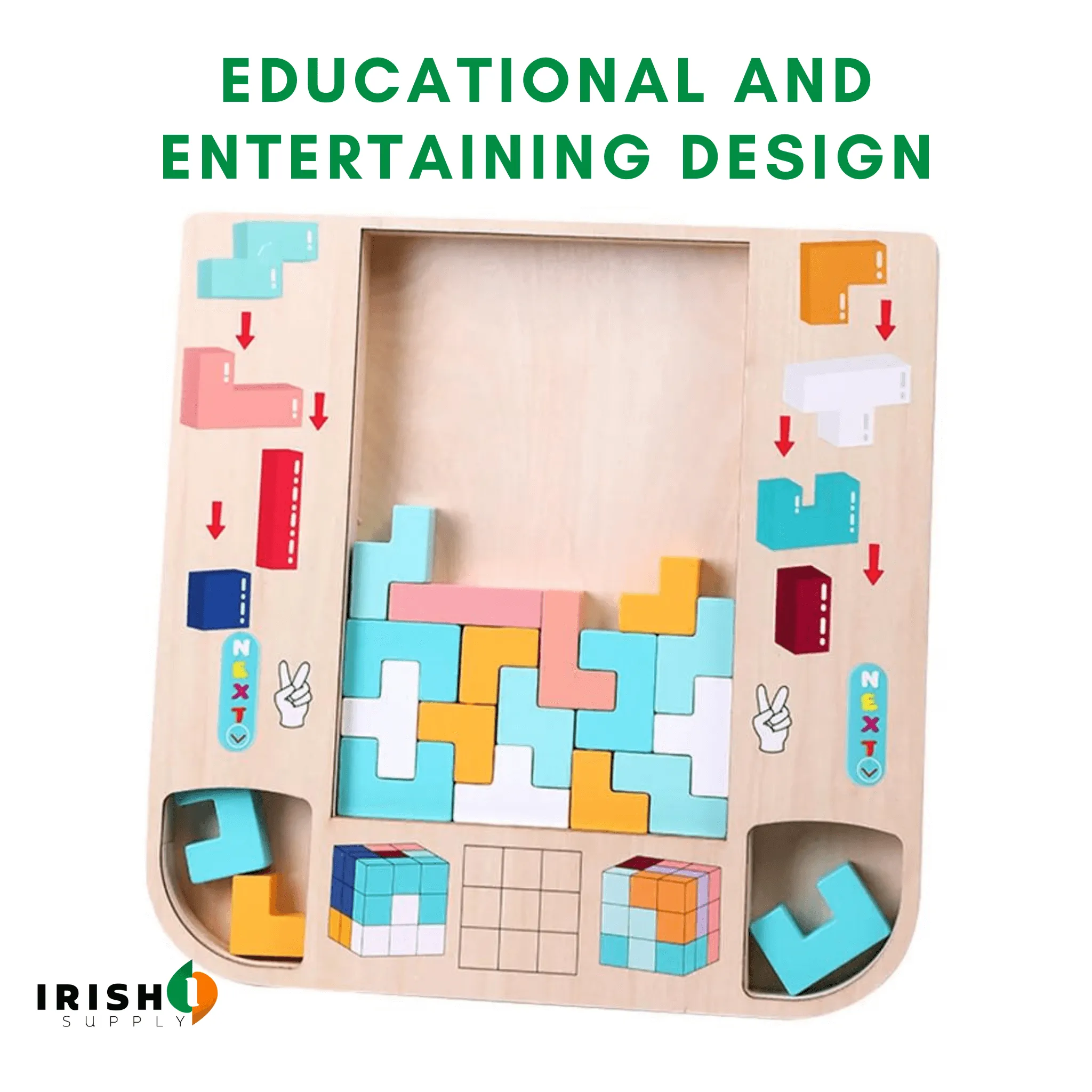 PUZZLEGENIUS Montessori Wooden Tetris