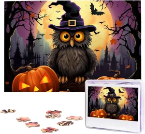 Puzzles 1000 colonist Pieces Wooden Jigsaw Puzzle Personalized Picture Puzzles Family Decoration Photo Puzzle for Adults (29.5" x 19.7") Halloween Owl Ghost Pumpkin 