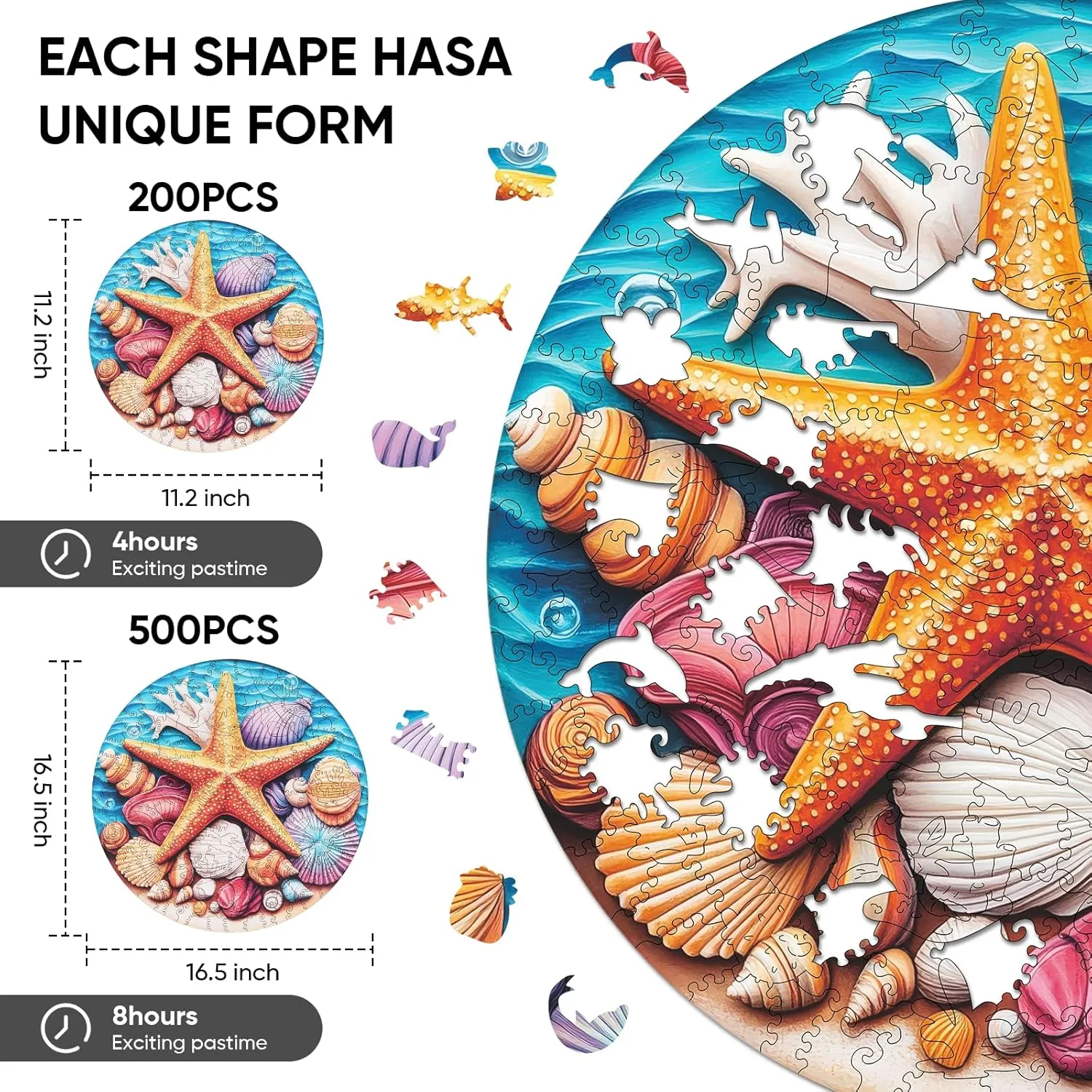 Puzzles, Adult sovereignty merit deciduous special potion Puzzle 500, Home Decor Gift Family Brain Game for Men Women Elders Seniors,16.5x16.5in Wooden Puzzles for Adults 500 Pieces, Blue Starfish Jigsaw 