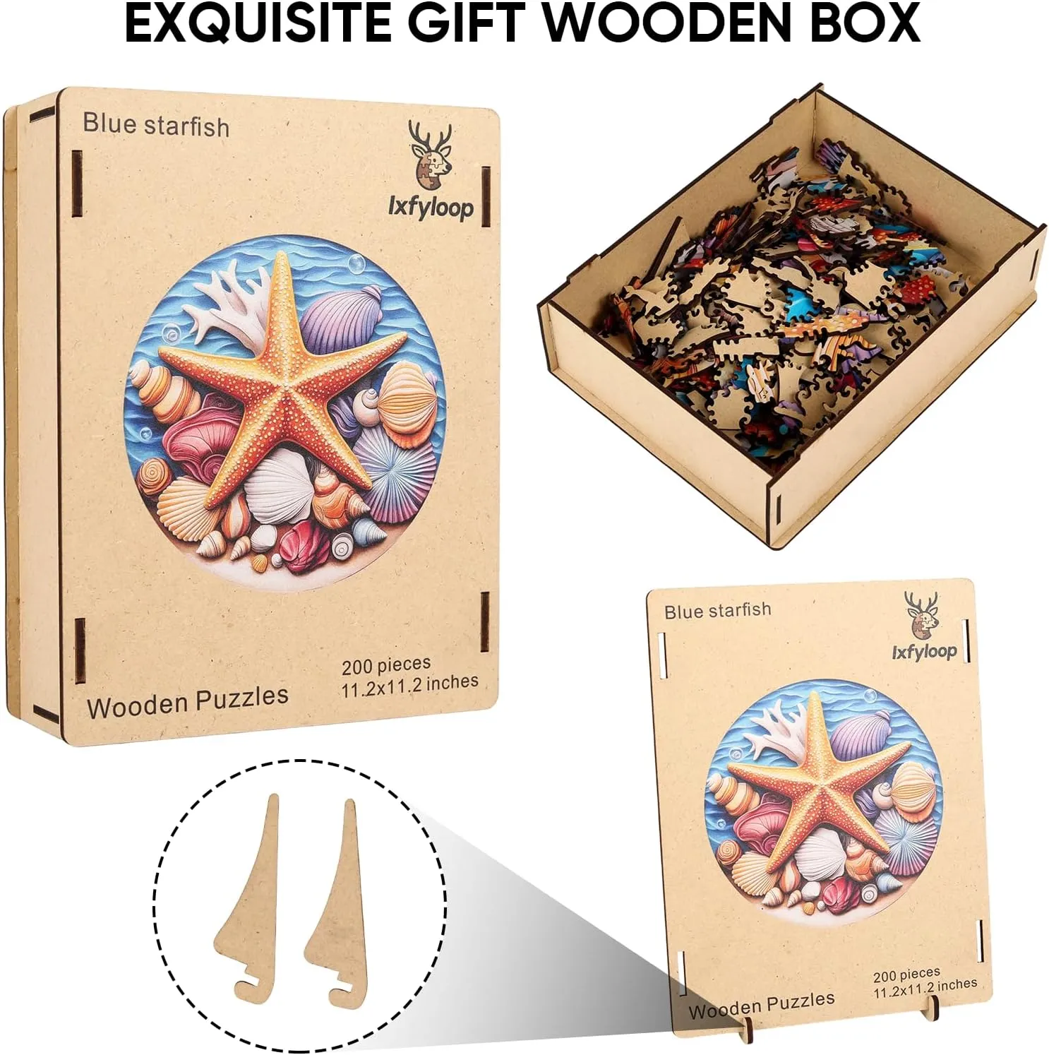 Puzzles, Adult sovereignty merit deciduous special potion Puzzle 500, Home Decor Gift Family Brain Game for Men Women Elders Seniors,16.5x16.5in Wooden Puzzles for Adults 500 Pieces, Blue Starfish Jigsaw 