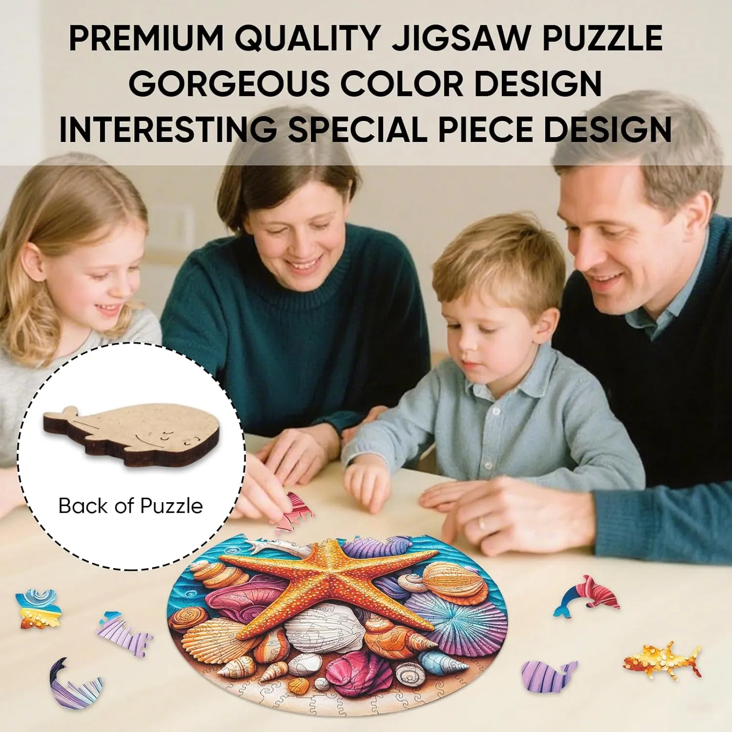 Puzzles, Adult sovereignty merit deciduous special potion Puzzle 500, Home Decor Gift Family Brain Game for Men Women Elders Seniors,16.5x16.5in Wooden Puzzles for Adults 500 Pieces, Blue Starfish Jigsaw 