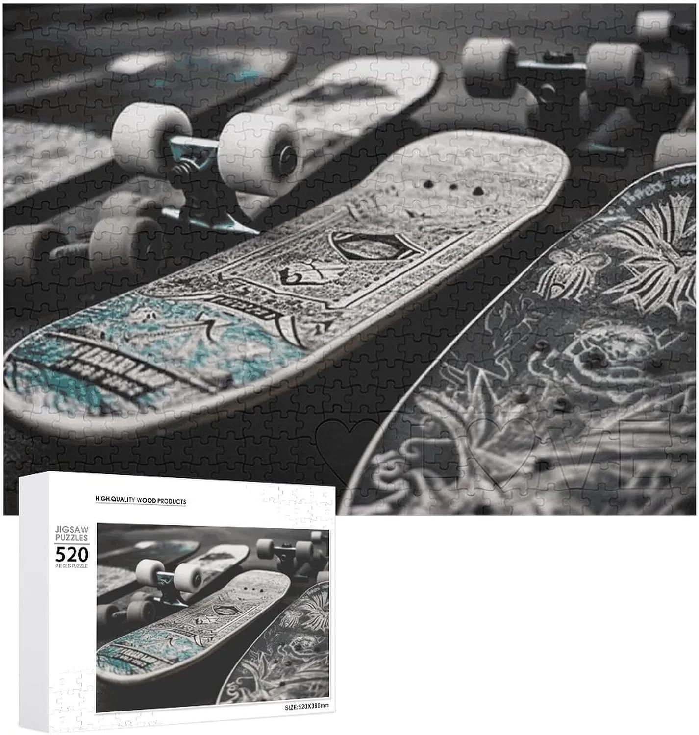Puzzles for Adults Challenging Puzzle Personalized Wooden Puzzle Photo Puzzle Gifts grain reverse 20.5" X 15 520 Piece Jigsaw Puzzle - Skate Boards Picture 
