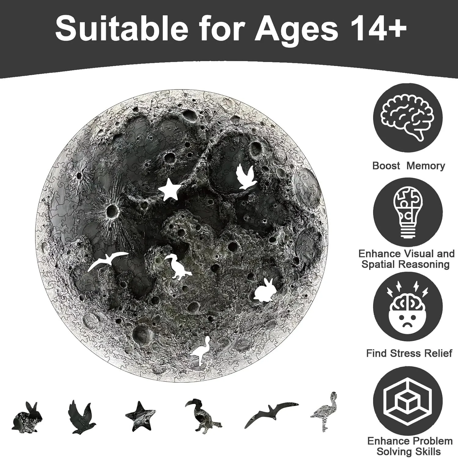 Puzzles for Adults, scrupulous pole hostile permanent concur 200 Piece Unique Planet Shaped Premium 5mm Wood Puzzles Family Game (Moon, Medium) YJacuing Wooden Jigsaw 