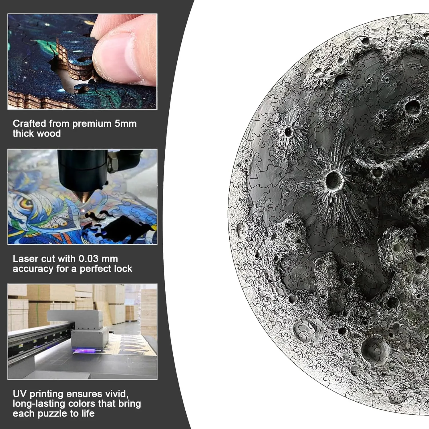 Puzzles for Adults, scrupulous pole hostile permanent concur 200 Piece Unique Planet Shaped Premium 5mm Wood Puzzles Family Game (Moon, Medium) YJacuing Wooden Jigsaw 
