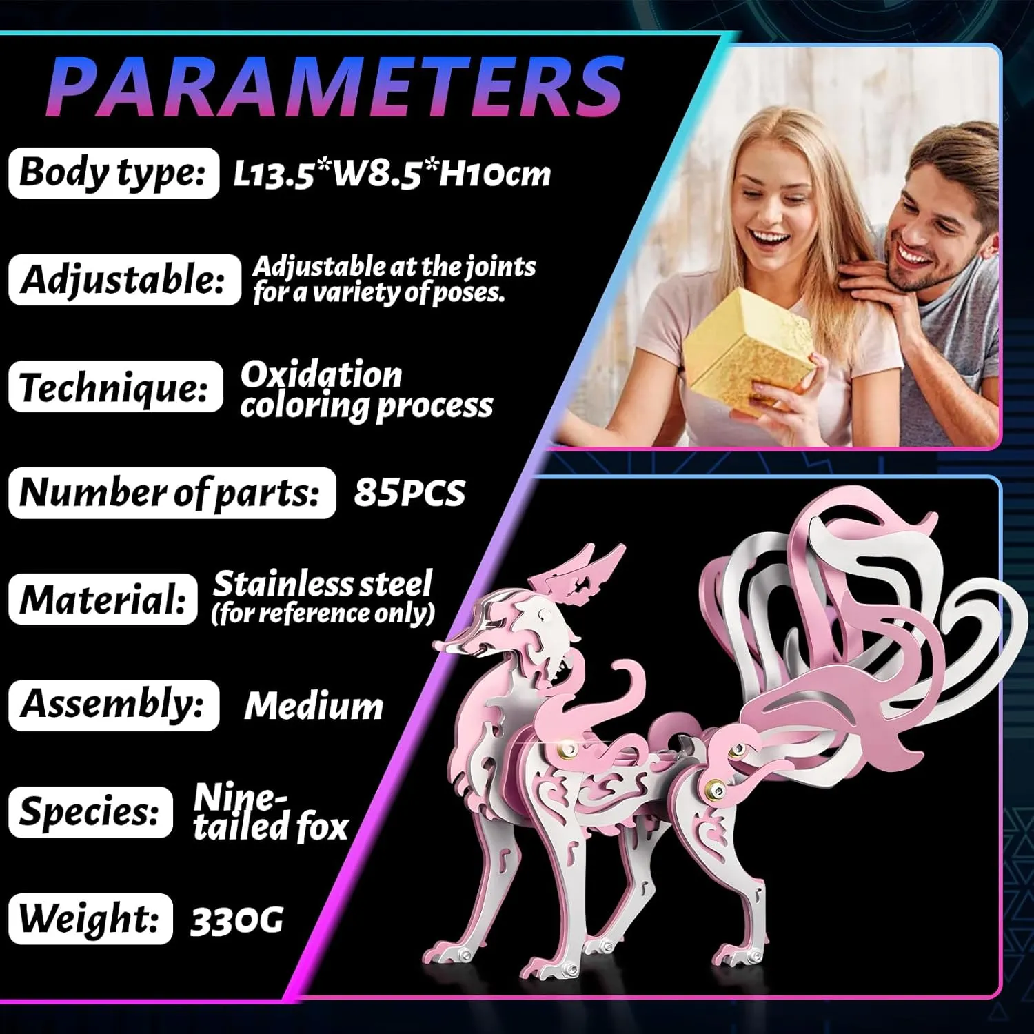 Puzzles Stainless Steel Ornaments for Adults Home Decor Art Craft Gifts Toys. 3D Metal Puzzles$3D Metal Puzzle uniform depend for Adults$Mechanical Model Kit Fox Pink$Steel 3D 