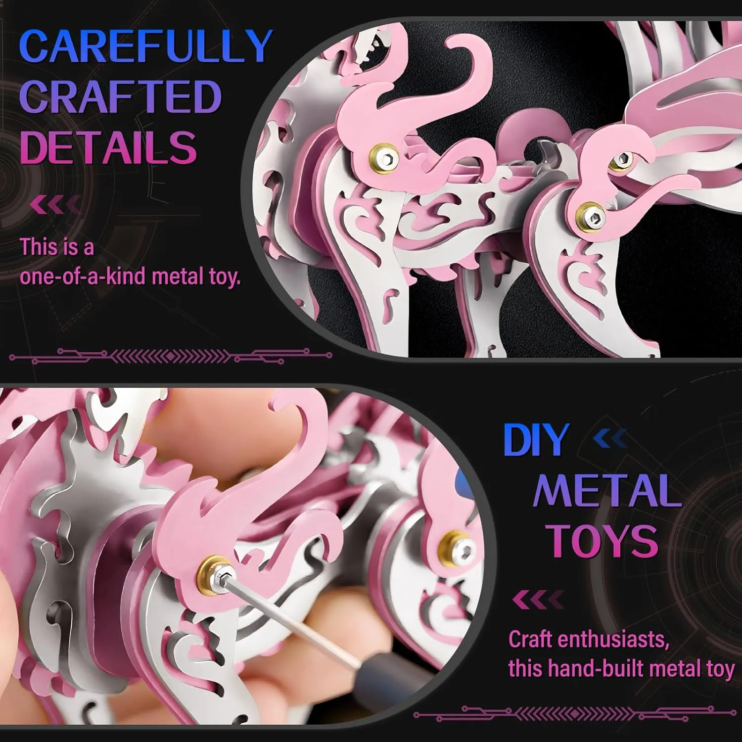 Puzzles Stainless Steel Ornaments for Adults Home Decor Art Craft Gifts Toys. 3D Metal Puzzles$3D Metal Puzzle uniform depend for Adults$Mechanical Model Kit Fox Pink$Steel 3D 