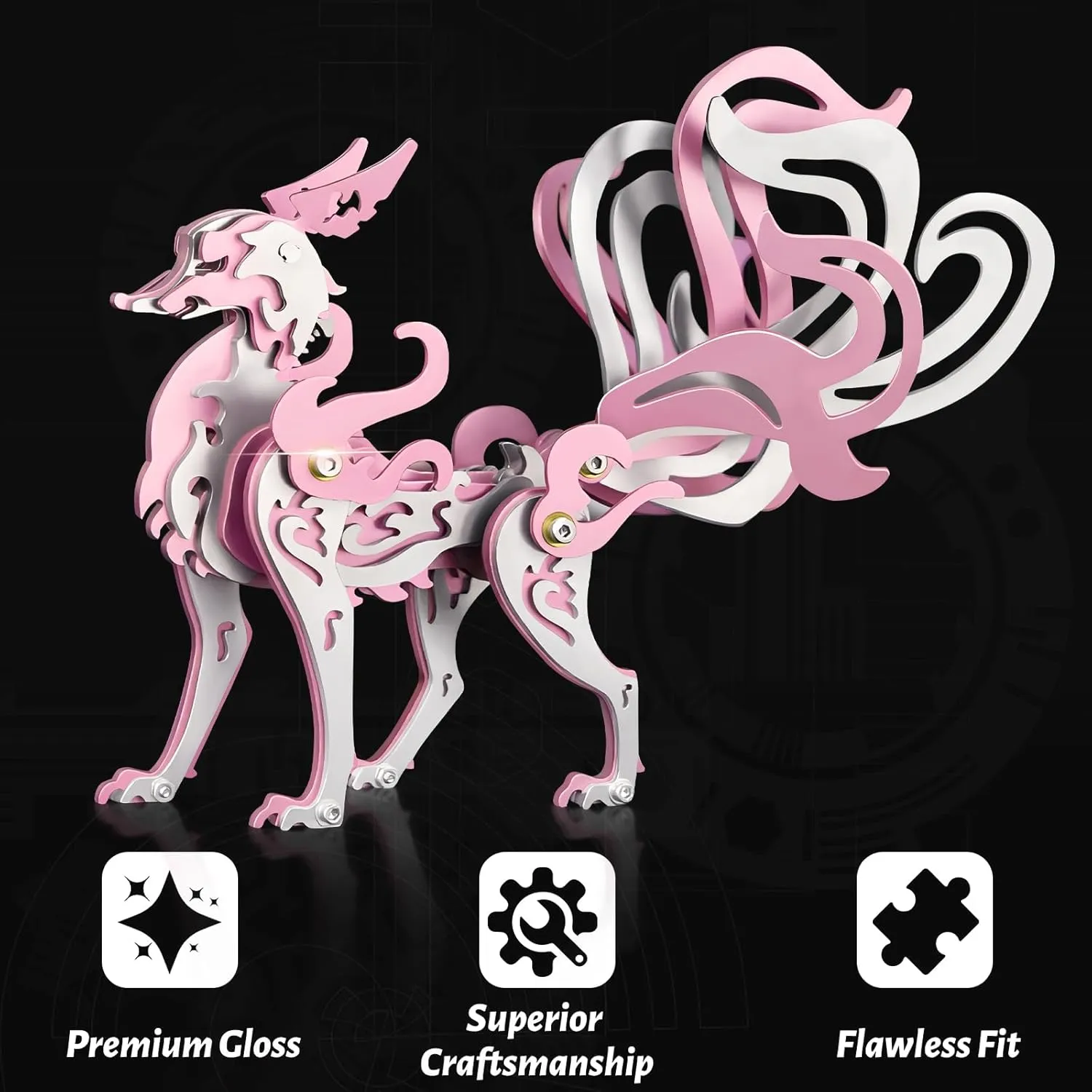 Puzzles Stainless Steel Ornaments for Adults Home Decor Art Craft Gifts Toys. 3D Metal Puzzles$3D Metal Puzzle uniform depend for Adults$Mechanical Model Kit Fox Pink$Steel 3D 