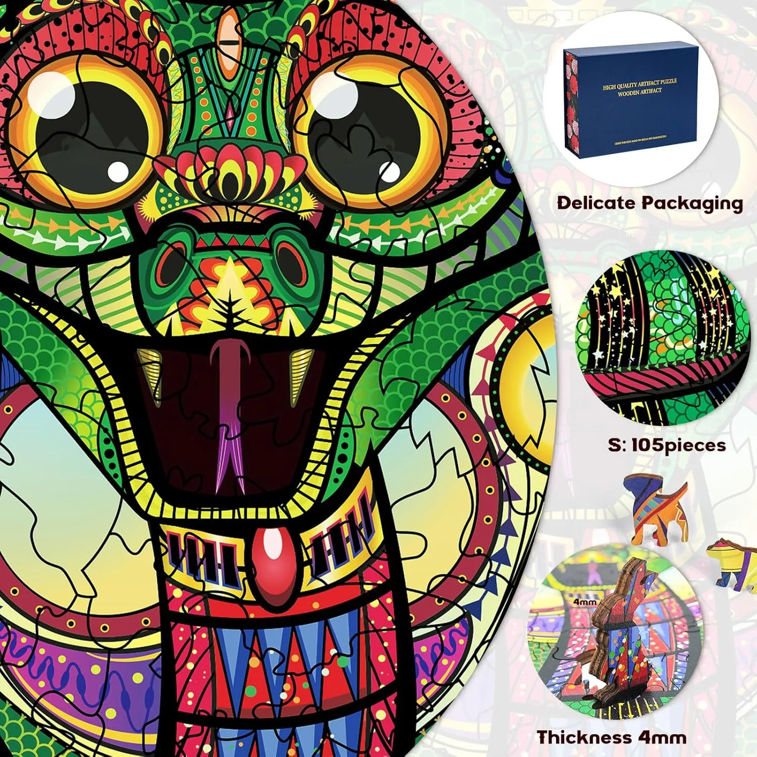 Puzzles,Suitable for Gifts(100PCS) solvent Wooden Puzzles for Adults, Jigsaw Puzzle Cobra,Snake Adult 