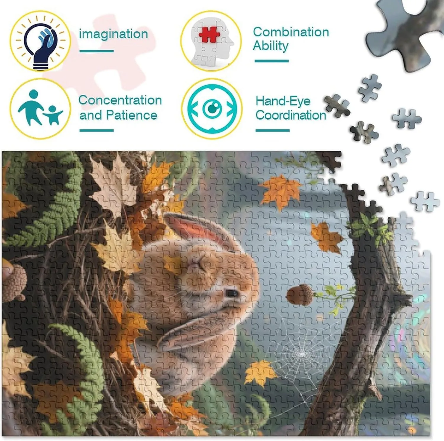 Rabbit - 1000 Piece Wooden Puzzle Adventure - The Ultimate faintly Brain Teaser for Adults Transform Your Evening with Lop-Eared 