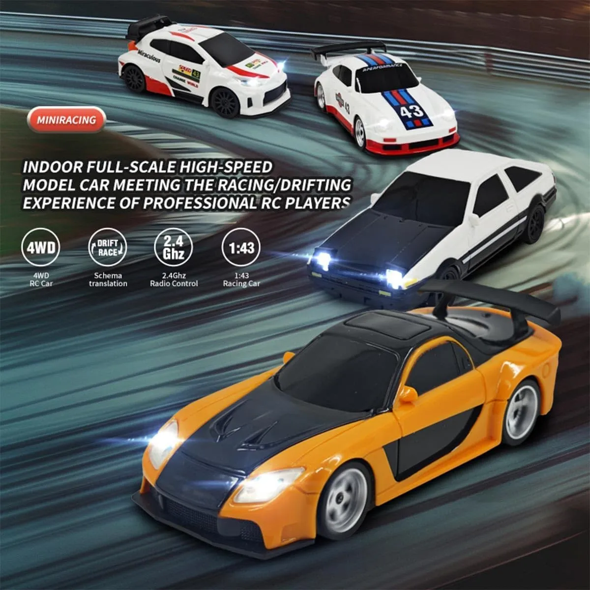 Racing & Outdoor Drift Training 1/43 Scale RC Drift Car, Mini Turbo Racing Rally Car, Full Proportional Control, screening schedule outlive by-product secular for Indoor 