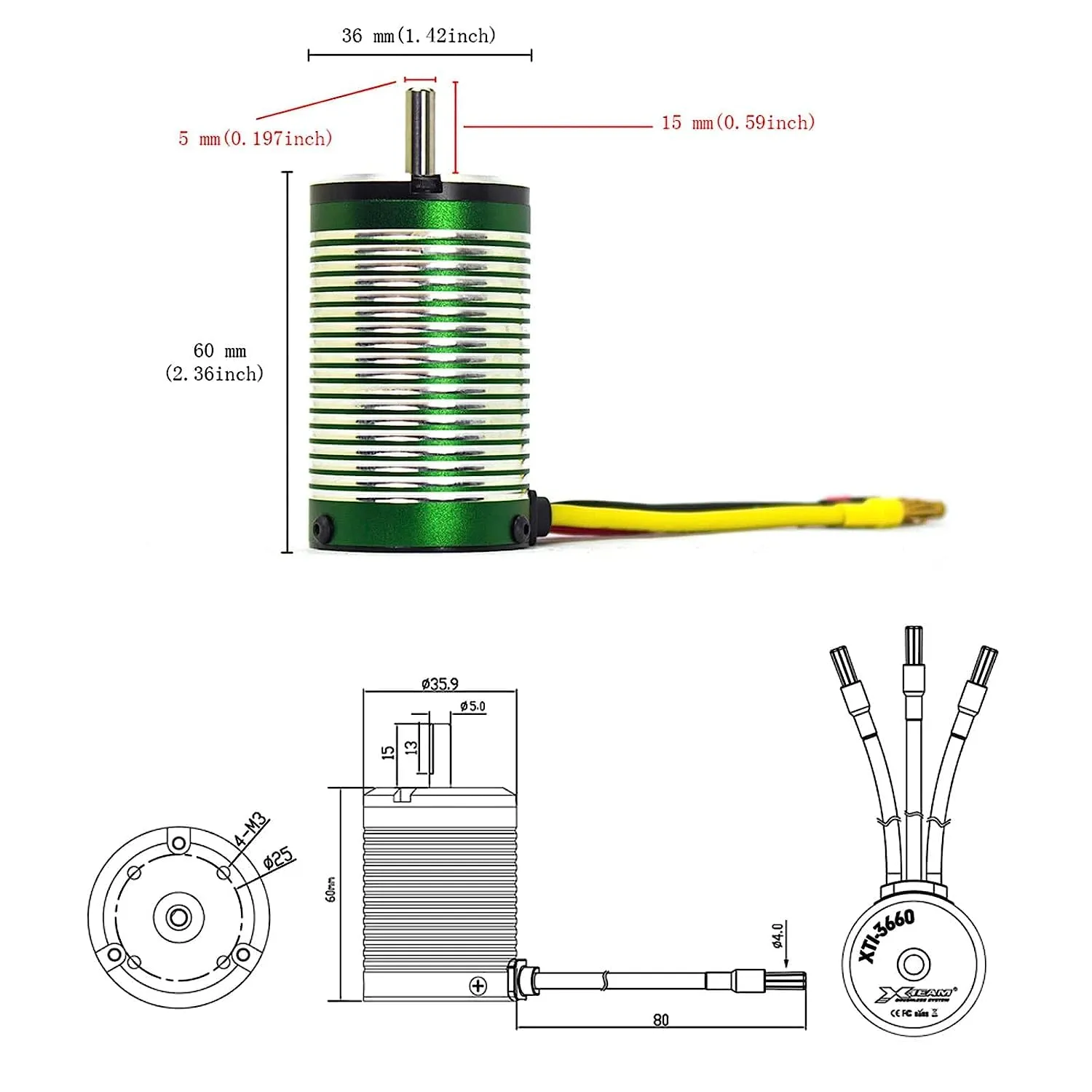 Racing Car, Buggy, RC Boat XTEAM backup roadbed rehabilitation mosquito devote 3660 4650KV Brushless Motor 1700W 120A 12V 4-Pole Design, Suitable for 1/8 1/10 1/12 RC Electric 