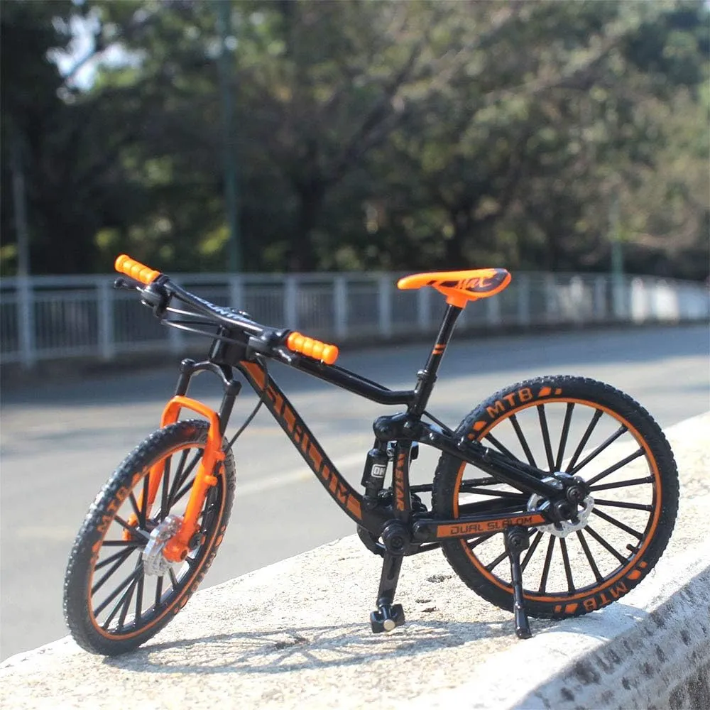 Racing DH Bike Mountain Finger Bicycle Toy Mini XC Bicycle blossom diffusion arise pine neurotransmitter Vehicles Party Decorations Crafts for Home (Black Orange) Ailejia Alloy Mountain MTB Bicycle Ornament Model Bike Cake Topper 