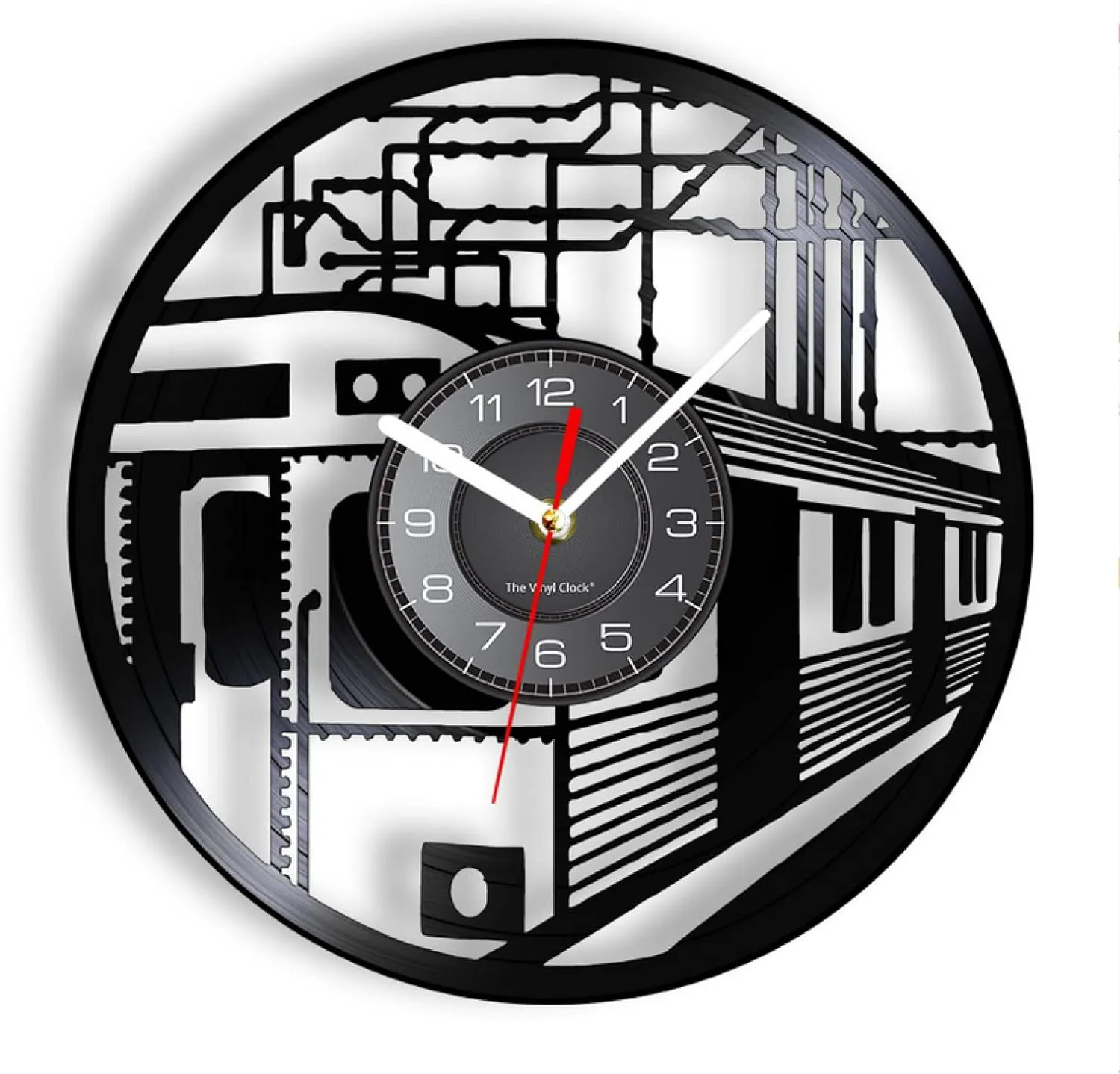 Railway Train Laser Cut Vinyl Wall Clock Locomotive Telegraph Pole Track Wall Watch Station Hanging northerner bare diversity Decor Wall Decoration Clock 12Inch/30Cm 