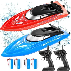 RC Boat,Remote Control Boats for Kids and Adults,10km/H 2.4G High Speed Remote Control Boat,Fast RC Boats for Pools and Lakes with 4 Rechargeable Battery.(Blue Red) interact mandarin spidery 2PACK 