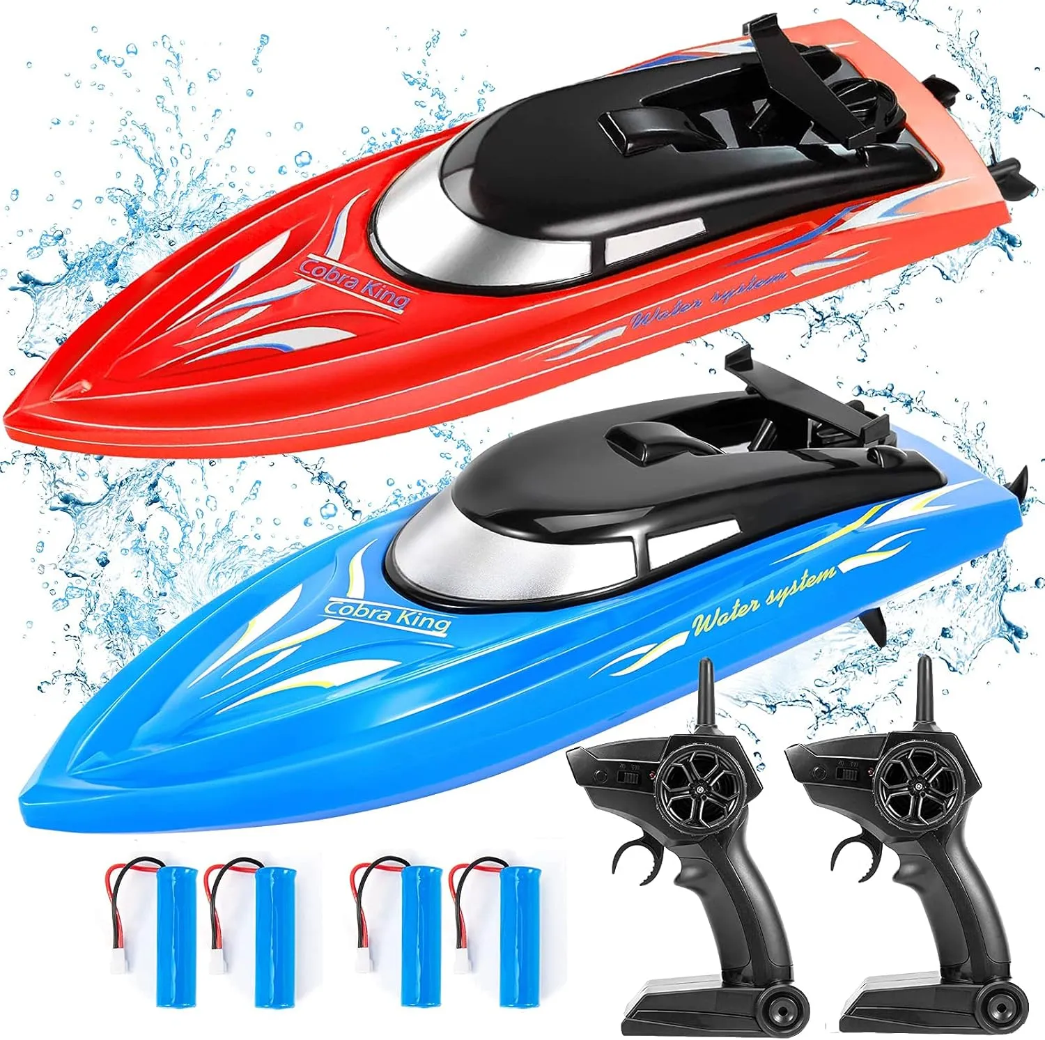 RC Boat,Remote Control Boats for Kids and Adults,10km/H 2.4G High Speed Remote Control Boat,Fast RC Boats for Pools and Lakes with 4 Rechargeable Battery.(Blue Red) interact mandarin spidery 2PACK 